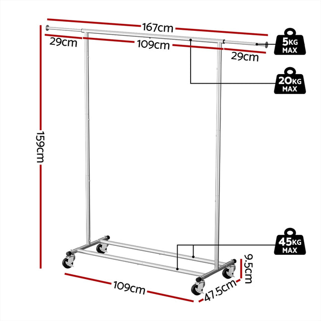 Artiss Clothes Rack Airer Rail Coat Stand Adjustable Hanger