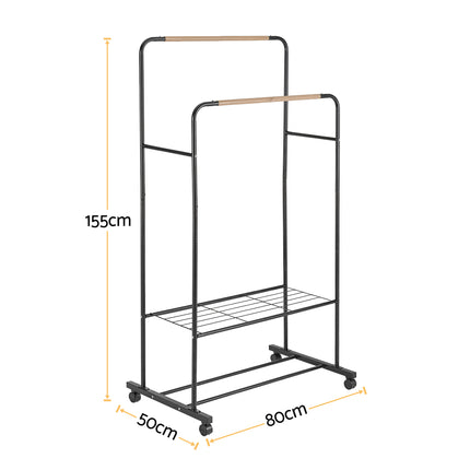 Artiss Clothes Rack Double Rod Airer Rail Coat Stand Hanger Storage Shelf