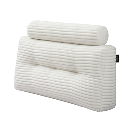 Giselle wedge pillow headboard with non-flattening shredded foam core, perfect for dorm reading or sofa lap desk, 330g corduroy cover, side pockets, King Single