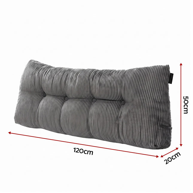 Giselle Headboard Pillow for Sitting in Bed, Upgraded Shredded Foam Reading Wedge Cushion for Lumbar Support, 320g Corduroy Backrest with Side Pockets for Dorm Daybed, Double