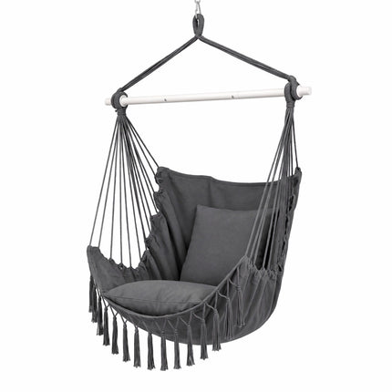 Gardeon Hammock Chair Camping Macrame Hanging Swing Cushions Metal Bar Grey