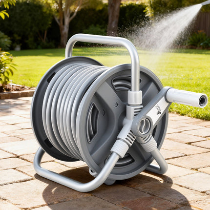Green Fingers 20m Retractable Garden Hose Reel Heavy Duty 1/2" Hose Auto Rewind