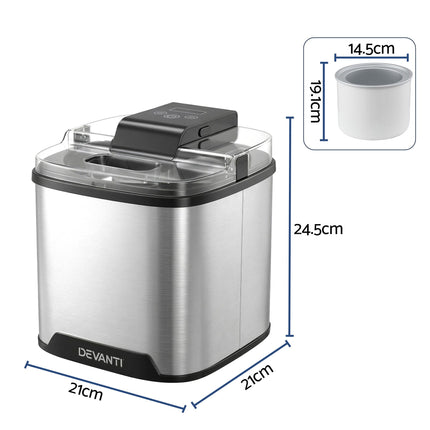 Devanti Ice Cream Maker Slushie Machine 2L Homemade Gelato Sorbet Sliver