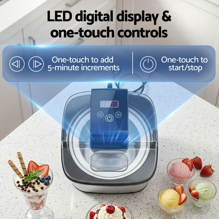 Devanti Ice Cream Maker Slushie Machine 2L Homemade Gelato Sorbet Sliver