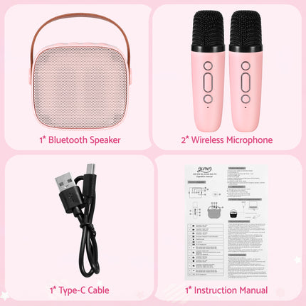Alpha Mini Portable Karaoke Machine for Adults Kids with 2 Wireless Microphones