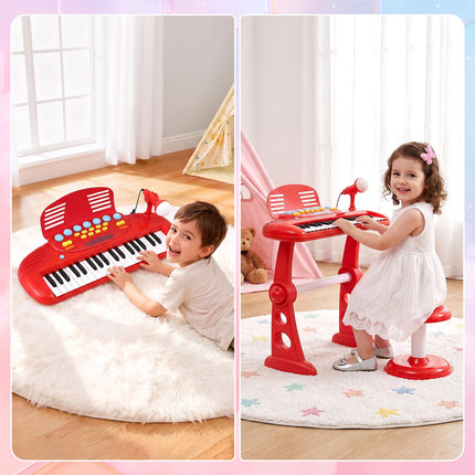 Keezi Kids Piano Keyboard 37 Keys Electronic Musical Instrument Set w/ Stool Microphone