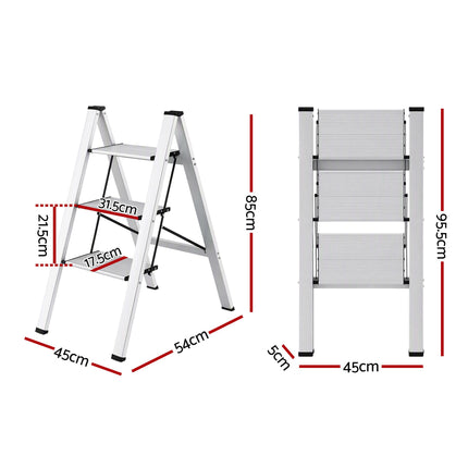 Giantz 3 Step Ladder Multi-Purpose Folding Aluminium Light Weight Platform