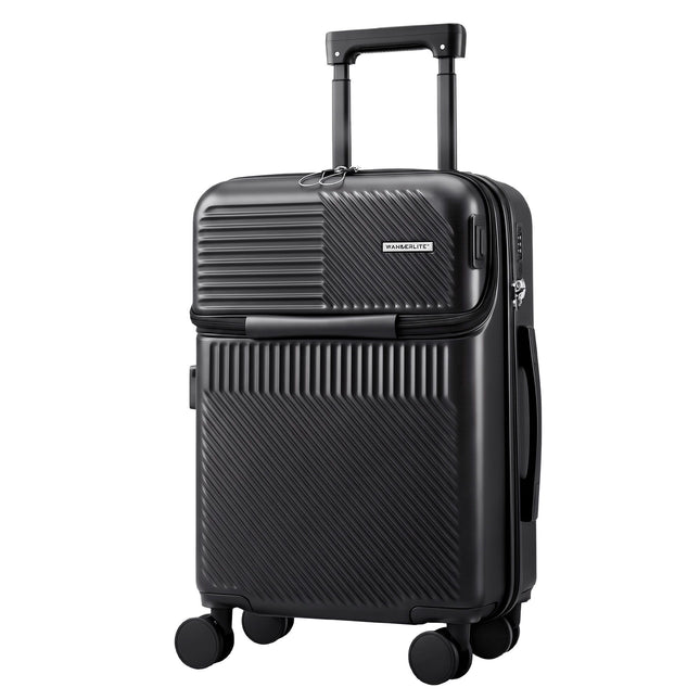 Wanderlite 20" Luggage Suitcase Front Pocket Travel Carry On TSA Black