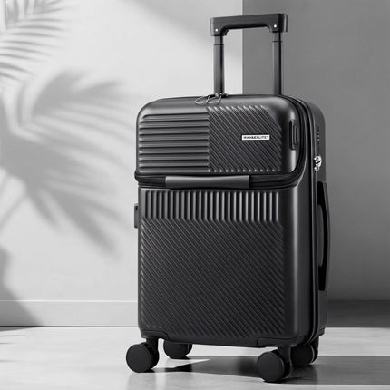 Wanderlite 20" Luggage Suitcase Front Pocket Travel Carry On TSA Black