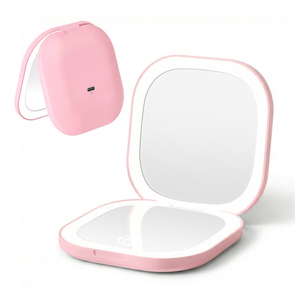Embellir LED Compact Mirror Lighted Travel Makeup Mirror Pocket-Sized 1x 10x Magnification Square Pink