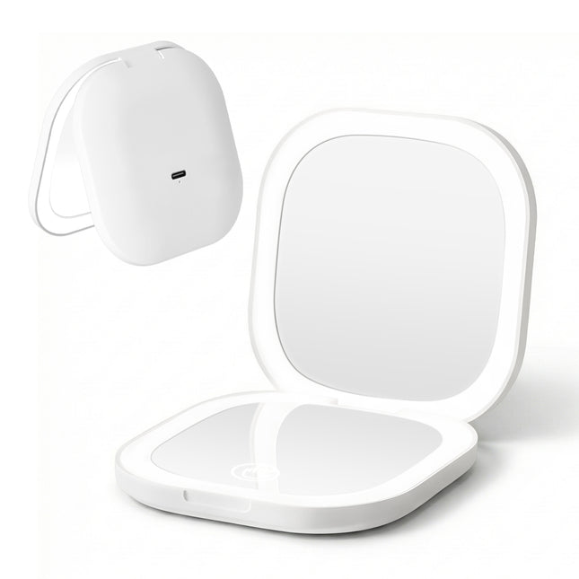Embellir LED Compact Mirror Lighted Travel Makeup Mirror Pocket-Sized 1x 10x Magnification Square White