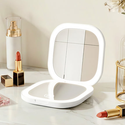 Embellir LED Compact Mirror Lighted Travel Makeup Mirror Pocket-Sized 1x 10x Magnification Square White
