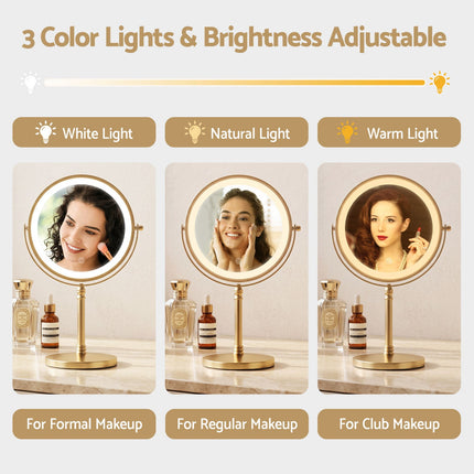 Embellir Lighted Makeup Mirror Rotation 10X Magnifying Double Sided Tabletop Gold
