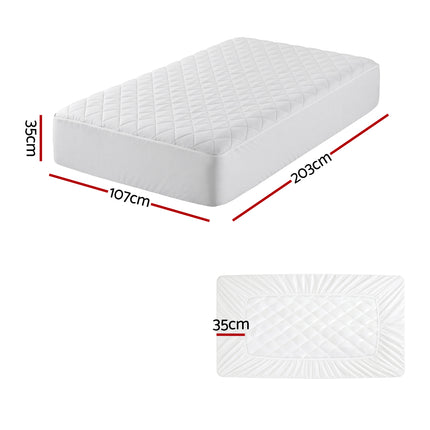 Giselle Waterproof Mattress Protector 100% Cotton Quilted Fitted Cover King Single