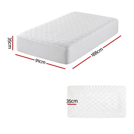Giselle Waterproof Mattress Protector 100% Cotton Quilted Fitted Cover Single
