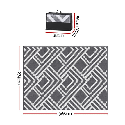 Gardeon Outdoor Rugs 274x366cm Reversible PP Dual-Sided Area Mat Large Carpet Patio Rug Grey