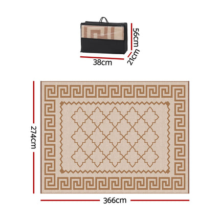 Gardeon Outdoor Rugs 274x366cm Large Carpet Reversible PP Dual-Sided Area Mat Patio Rug Khaki