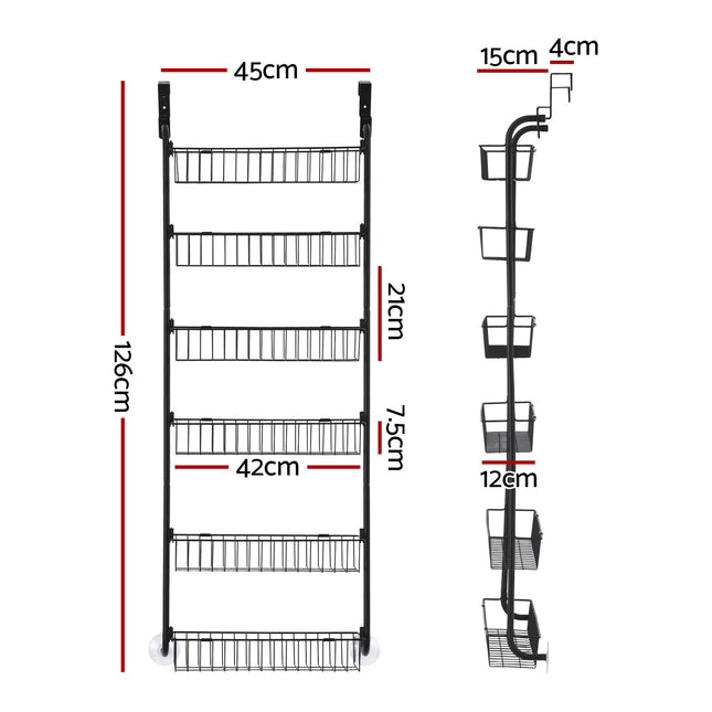 Artiss Over Door Storage Hanger Pantry 6-Tier Metal Hook Hanging Organiser Black
