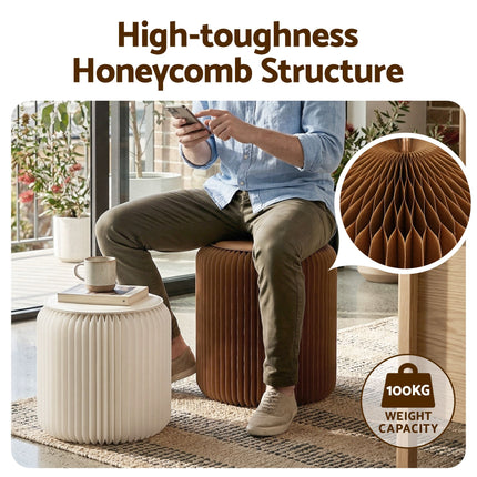 Artiss Accordion Folding Paper Stools Set Includes 2 Cushions Natural Kraft 100KG Capacity
