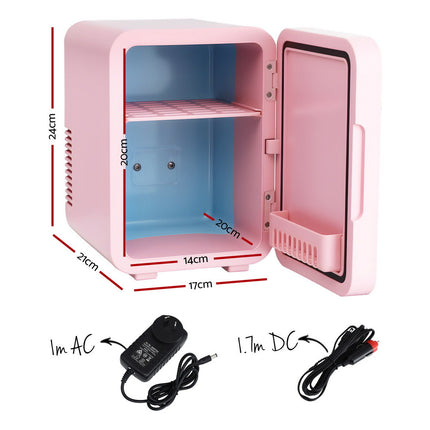 Glacio Mini Fridge Skincare Beauty Cooler Warmer LED Mirror 12V 220V Pink 4L