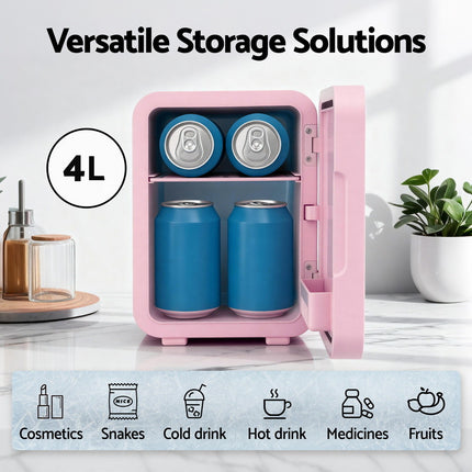 Glacio Mini Fridge Skincare Beauty Cooler Warmer LED Mirror 12V 220V Pink 4L
