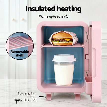 Glacio Mini Fridge Skincare Beauty Cooler Warmer LED Mirror 12V 220V Pink 4L