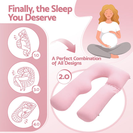Giselle Bedding Pregnancy Pillow U Shaped Full Body Pillow with 100% Cotton Jersey Cover Maternity Pillow for Sleeping Reading, Pink, 73x133cm