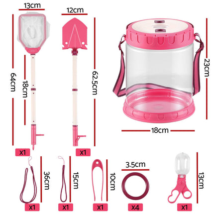 Keezi Kids Bug Catcher Kit 12pc Outdoor Explorer Toys Insect Viewer Net Shovel Pink