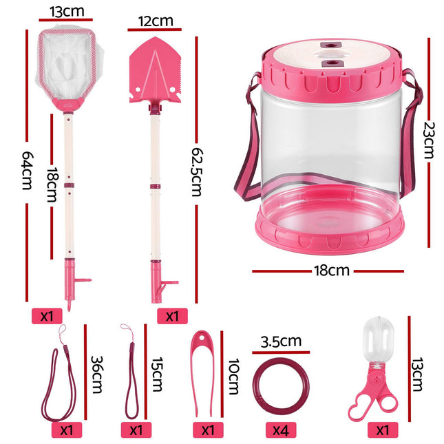 Keezi Kids Bug Catcher Kit 12pc Outdoor Explorer Toys Insect Viewer Net Shovel Pink