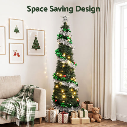 Jingle Jollys Pop Up Christmas Tree Pre Decorated Warm White LED 155cm