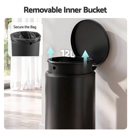 Cefito 12L Pedal Bin Rubbish Waste Bin Soft Close Lid Kitchen Bathroom Black