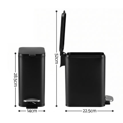 Cefito 5L Pedal Rubbish Bin Carbon Steel Rectangular Trash Can Removable Bucket Black