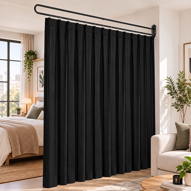 Artiss Room Divider Wall Mounted Hanging Curtain Partition Screen Black 200x220cm