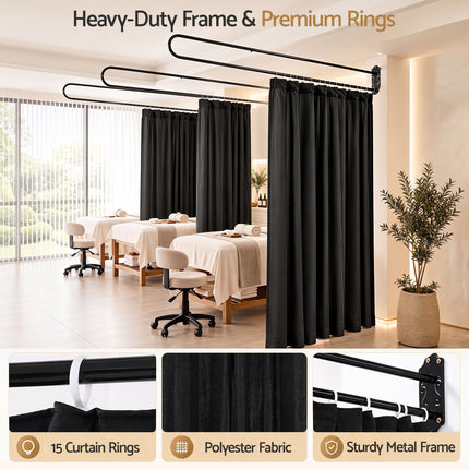 Artiss Room Divider Wall Mounted Hanging Curtain Partition Screen Black 200x220cm