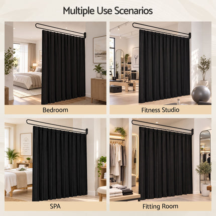 Artiss Room Divider Wall Mounted Hanging Curtain Partition Screen Black 200x220cm