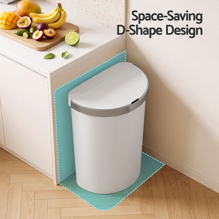 Devanti 50L Motion Sensor Bins Trash Can Kitchen Smart Rubbish Bin D-shape design White