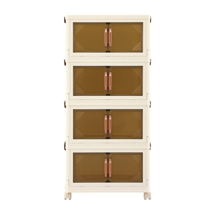 Artiss 4-Tier Foldable Storage Cabinet Stackable Box Clear Magnetic Door White