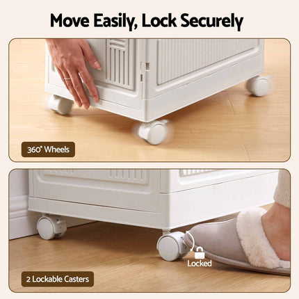 Artiss Foldable Storage Cabinet Stackable Box Flip-Top Rolling Organiser White