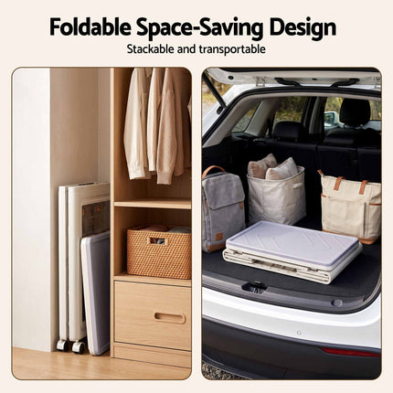Artiss Foldable Storage Cabinet Stackable Box 2 Doors Rolling Organiser White