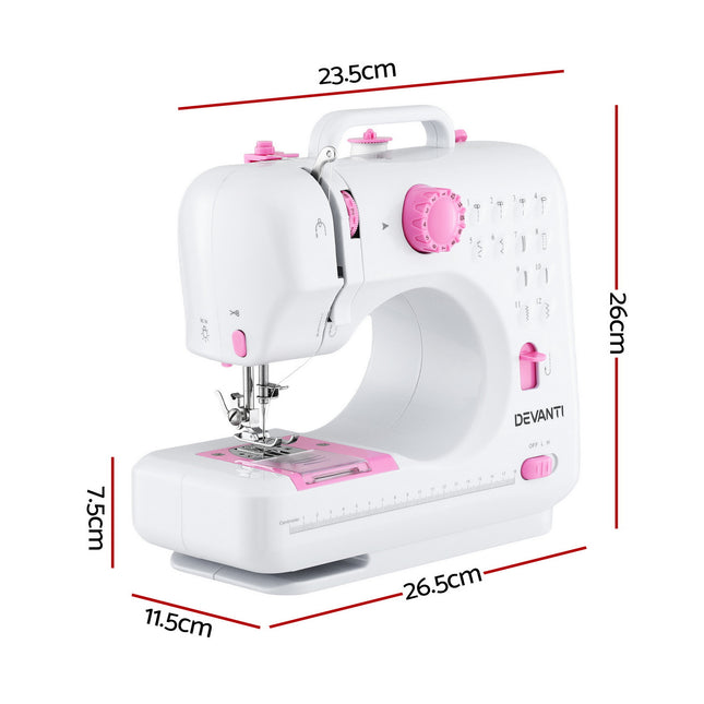 Devanti 12 Stitches Mini Sewing Machine for Beginners Portable Sewing Machine Kit with LED Lights