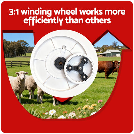 Giantz Electric Fence Reel Geared Portable Polywire Fencing Farm White