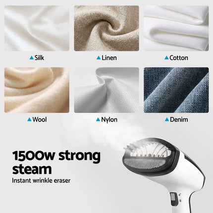 Devanti Clothes Steamer, 1500W Powerful Fast 30s Heat-Up Continuous Steam Lock 160ml Tank Fabric Brush Portable Handheld Steam Iron for Home Travel Business Trip