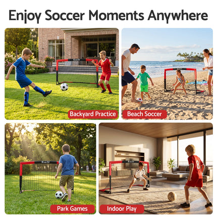 Everfit Pop Up Soccer Goal Nets Heavy Duty Portable Kids Training Set 2 Pcs Red