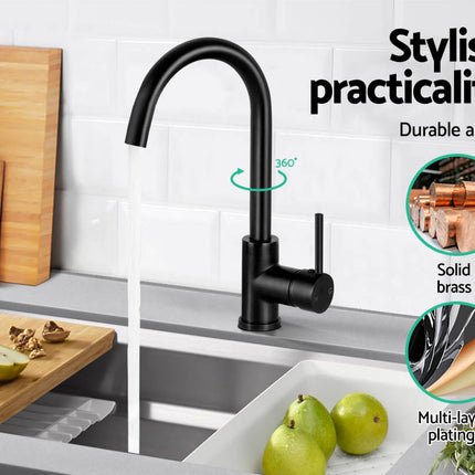 Cefito Kitchen Mixer Tap Mixer Round Sink Faucet Basin Laundry Black