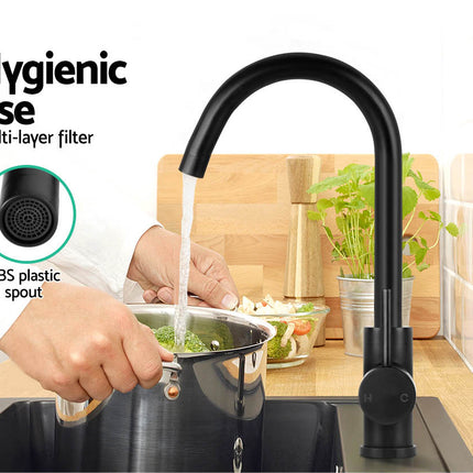 Cefito Kitchen Mixer Tap Mixer Round Sink Faucet Basin Laundry Black