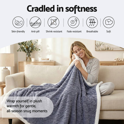Giselle 203x230cm Throw Blanket Double-Sided Fleece Lightweight For Sofa Couch Bed