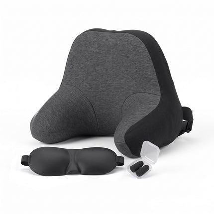 Wanderlite Travel Neck Pillow Portable for Airplane Memory Foam with Eyemask Earplugs Black