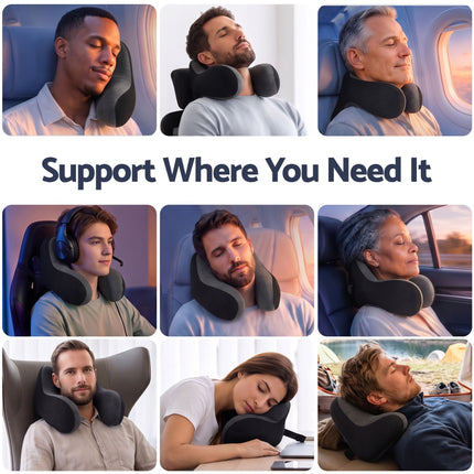 Wanderlite Travel Neck Pillow Portable for Airplane Memory Foam with Eyemask Earplugs Black