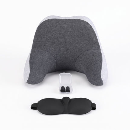 Wanderlite Travel Neck Pillow Portable for Airplane Memory Foam with Eyemask Earplugs Grey