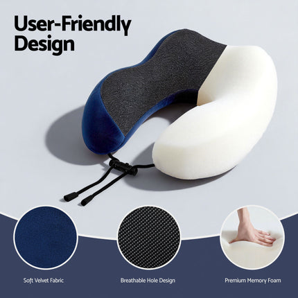 Wanderlite Travel Pillow for Airplanes Memory Foam Neck Pillows for Traveling, Soft & Washable Cover with Storage Bag, Portable Plane Accessories for Airplanes Offices Cars, Blue